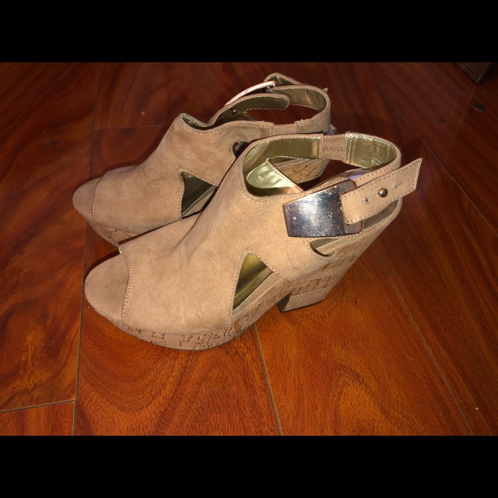 Open toed suede nude wedges